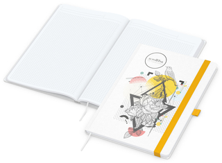 Notizbuch Match-Book Naturpapier-Hardcover individuell bedruckt, DIN A4, Papierfarbe/Lineatur Hochweiß/Winkelkaro, Einband-Papierfarbe Weiß
