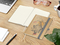 Notizbuch Match-Book Naturpapier-Hardcover individuell bedruckt, DIN A5, Papierfarbe/Lineatur Cremefarben/Winkelkaro, Einband-Papierfarbe Braun