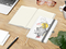 Notizbuch Match-Book Naturpapier-Hardcover individuell bedruckt, DIN A5, Papierfarbe/Lineatur Cremefarben/Winkelkaro, Einband-Papierfarbe Weiß