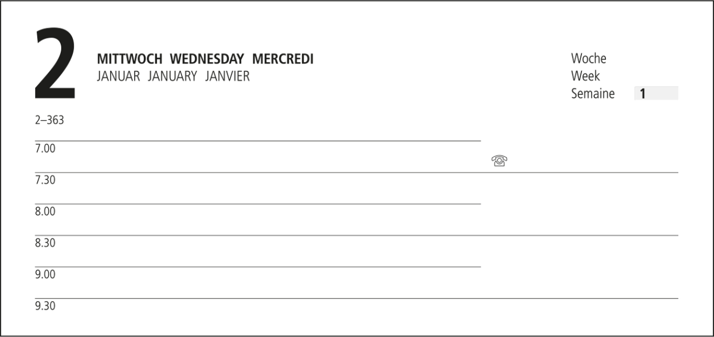 Tageskalender Basic Mo.–Fr. je 1 Seite 320 Seiten Kunstleder-Hardcover, Siebdruck-Digital inkl.