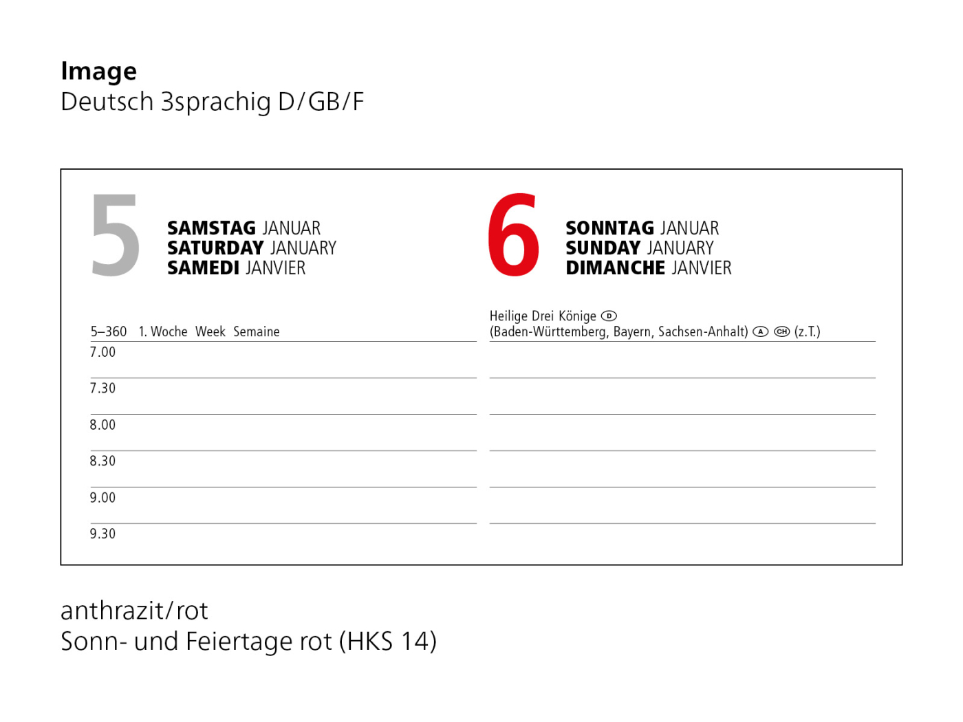 Tageskalender Image Mo.–Fr. je 1 Seite 352 Seiten Kunstleder-Hardcover, Silberprägung inkl.