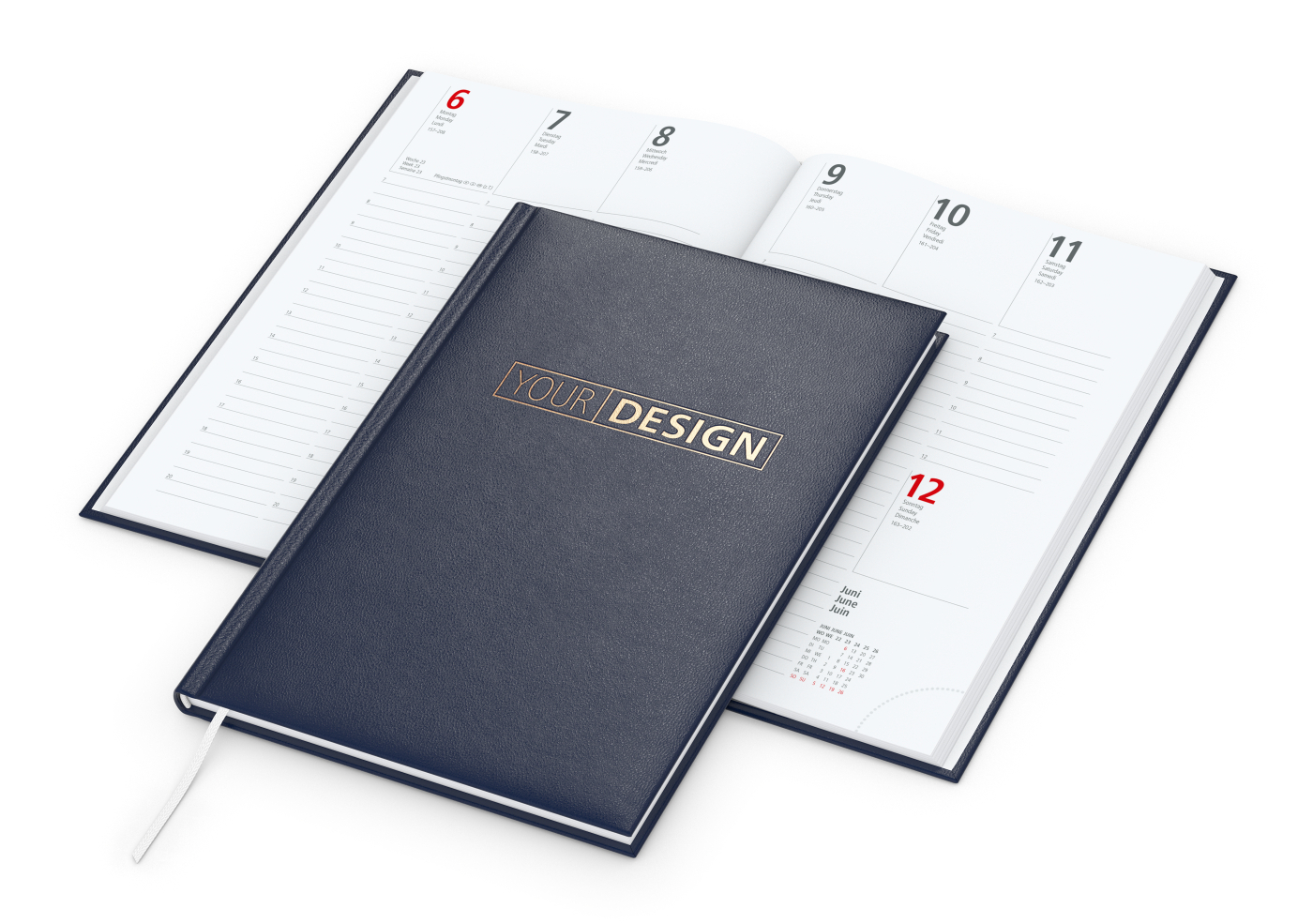 Wochenkalender Prestige A5 Kunstleder-Hardcover robust, Kupferprägung inkl.
