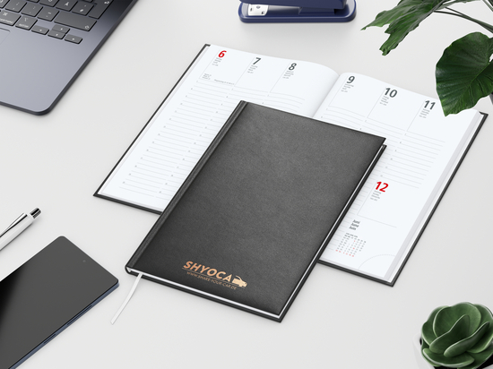 Wochenkalender Prestige A5 Kunstleder-Hardcover robust, Kupferprägung inkl.