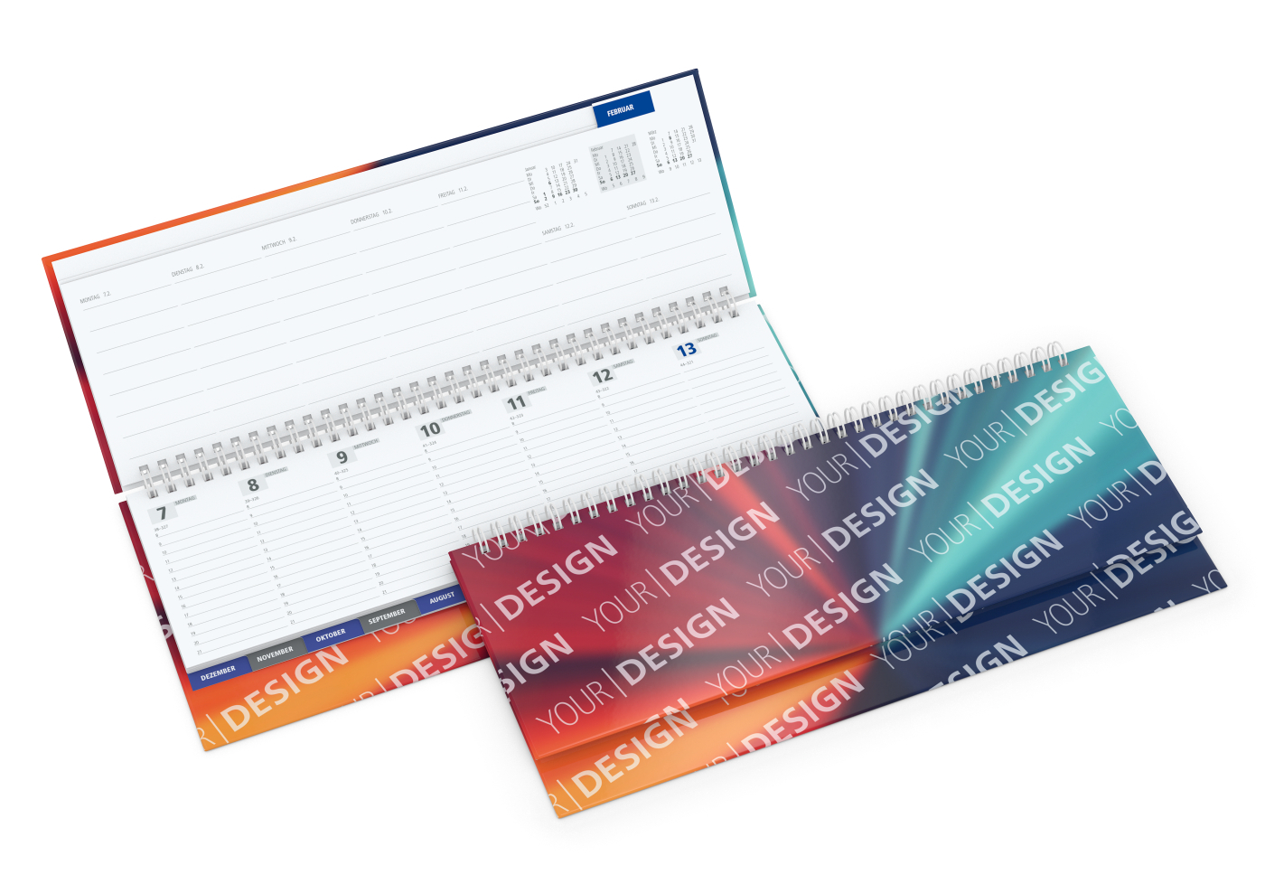 Tisch-Querkalender Master Monatsregister 1 Woche = 2 Seiten 8–21 Uhr, Einband Papier-Hardcover glänzend