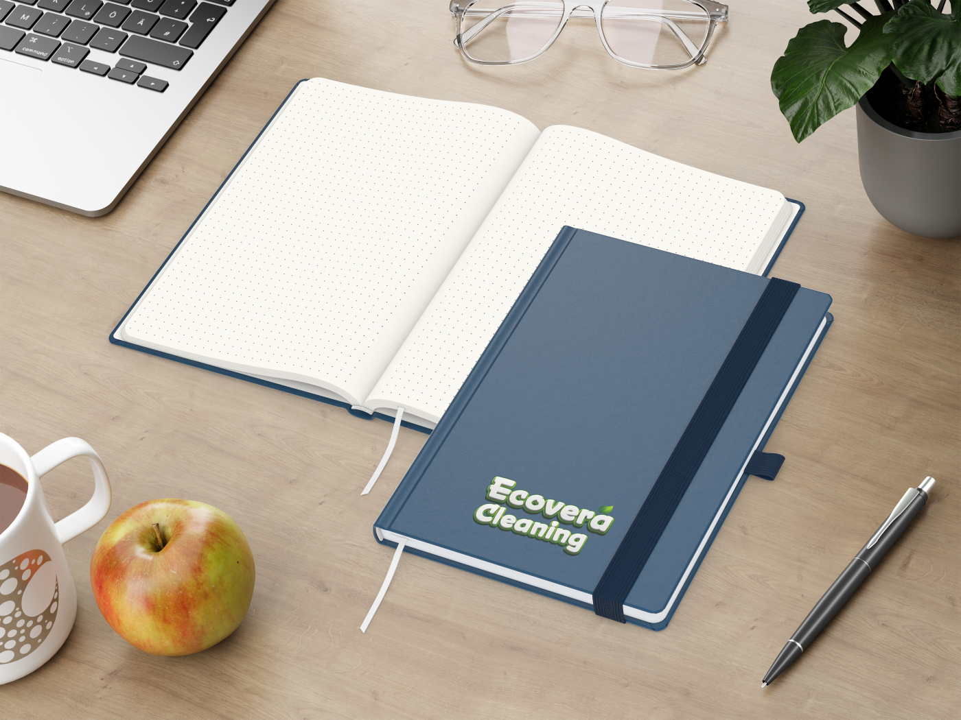 Notizbuch Organic-Book RECYCLING Apfelleder-Hardcover farbig A5, Lineatur Punktraster, Material-Infoblatt ja, Siebdruck-Digital inkl.