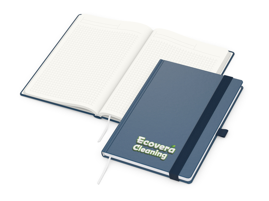 Notizbuch Organic-Book RECYCLING Apfelleder-Hardcover farbig A5, Lineatur Winkelkaro, Material-Infoblatt nein, Siebdruck-Digital inkl.