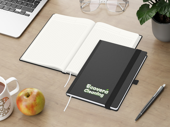 Notizbuch Organic-Book RECYCLING Apfelleder-Hardcover farbig A5, Lineatur Winkelkaro, Material-Infoblatt nein, Siebdruck-Digital inkl.