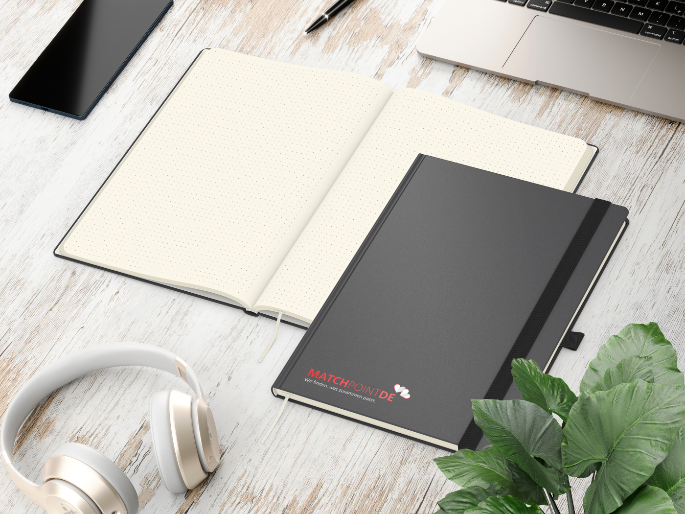 Notizbuch Vision-Book Kunstleder-Hardcover matt-farbig, DIN A4, Papierfarbe/Lineatur Cremefarben/Punktraster, Siebdruck-Digital inkl.
