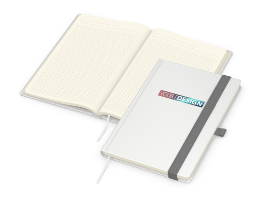 Notizbuch Vision-Book Kunstleder-Hardcover matt-farbig, DIN A5, Papierfarbe/Lineatur Cremefarben/Winkelkaro, Siebdruck-Digital inkl.