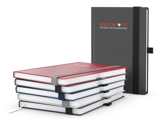 Notizbuch Vision-Book Kunstleder-Hardcover matt-farbig, DIN A5, Papierfarbe/Lineatur Hochweiß/Winkelkaro, Siebdruck-Digital inkl.