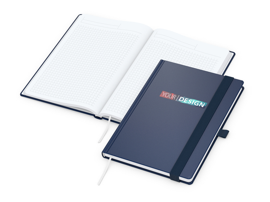 Notizbuch Vision-Book Kunstleder-Hardcover matt-farbig, DIN A5, Papierfarbe/Lineatur Hochweiß/Winkelkaro, Siebdruck-Digital inkl.