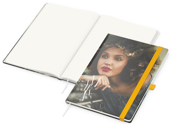 Notizbuch Match-Book RECYCLING Hardcover individuell bedruckt, DIN A4, Lineatur Punktraster, Einband-Material recyceltes Naturpapier