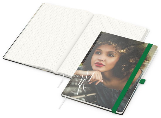 Notizbuch Match-Book RECYCLING Hardcover individuell bedruckt, DIN A4, Lineatur Punktraster, Einband-Material recyceltes Naturpapier