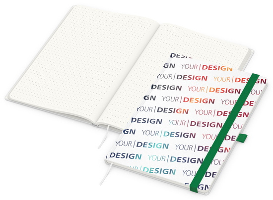 Notizbuch Match-Book RECYCLING Hardcover individuell bedruckt, DIN A4, Lineatur Punktraster, Einband-Material recyceltes Naturpapier