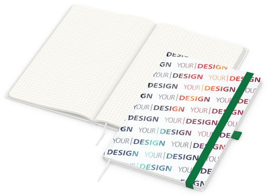 Notizbuch Match-Book RECYCLING Hardcover individuell bedruckt, DIN A4, Lineatur Punktraster, Einband-Material recyceltes Papier matt