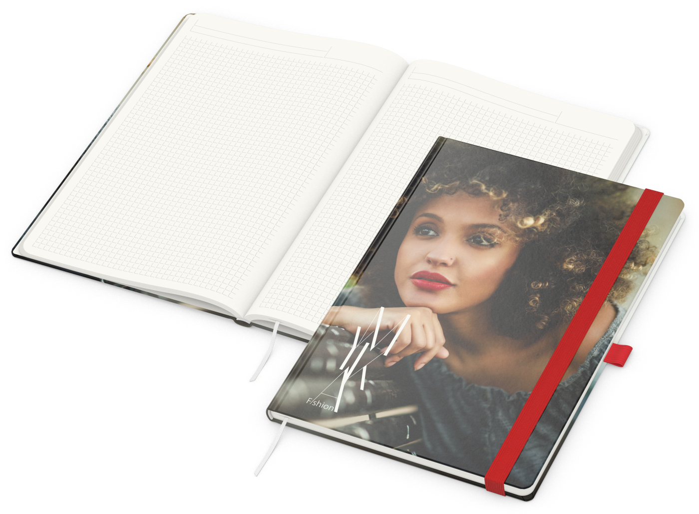 Notizbuch Match-Book RECYCLING Hardcover individuell bedruckt, DIN A4, Lineatur Winkelkaro, Einband-Material recyceltes Naturpapier
