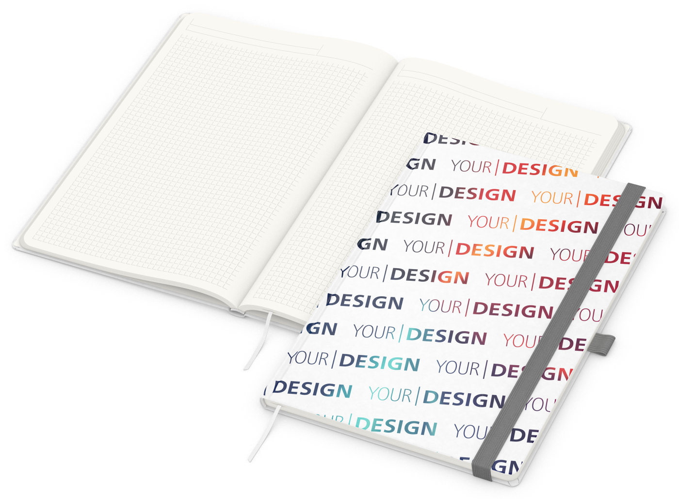 Notizbuch Match-Book RECYCLING Hardcover individuell bedruckt, DIN A4, Lineatur Winkelkaro, Einband-Material recyceltes Naturpapier