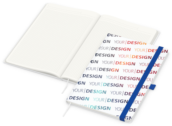 Notizbuch Match-Book RECYCLING Hardcover individuell bedruckt, DIN A4, Lineatur Winkelkaro, Einband-Material recyceltes Papier matt