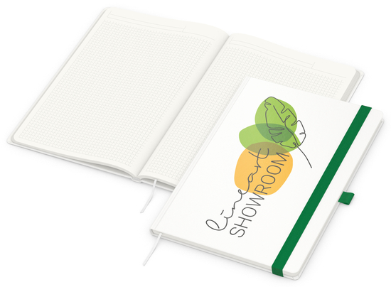 Notizbuch Match-Book RECYCLING Hardcover individuell bedruckt, DIN A4, Lineatur Winkelkaro, Einband-Material recyceltes Papier matt