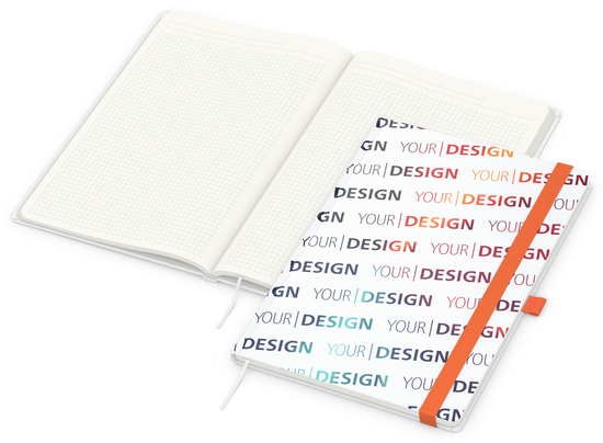 Notizbuch Match-Book RECYCLING Hardcover individuell bedruckt, DIN A4, Lineatur Winkelkaro, Einband-Material recyceltes Papier matt