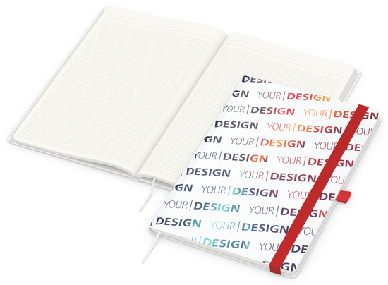 Notizbuch Match-Book RECYCLING Hardcover individuell bedruckt, DIN A4, Lineatur Winkelkaro, Einband-Material recyceltes Papier matt