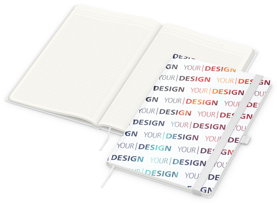 Notizbuch Match-Book RECYCLING Hardcover individuell bedruckt, DIN A4, Lineatur Winkelkaro, Einband-Material recyceltes Papier matt