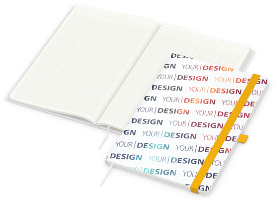 Notizbuch Match-Book RECYCLING Hardcover individuell bedruckt, DIN A4, Lineatur Winkelkaro, Einband-Material recyceltes Papier matt