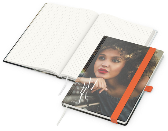 Notizbuch Match-Book RECYCLING Hardcover individuell bedruckt, DIN A5, Lineatur Punktraster, Einband-Material recyceltes Naturpapier