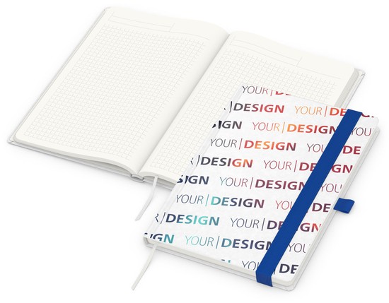 Notizbuch Match-Book RECYCLING Hardcover individuell bedruckt, DIN A5, Lineatur Winkelkaro, Einband-Material recyceltes Naturpapier