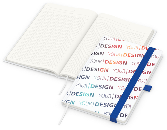 Notizbuch Match-Book RECYCLING Hardcover individuell bedruckt, DIN A5, Lineatur Winkelkaro, Einband-Material recyceltes Papier matt