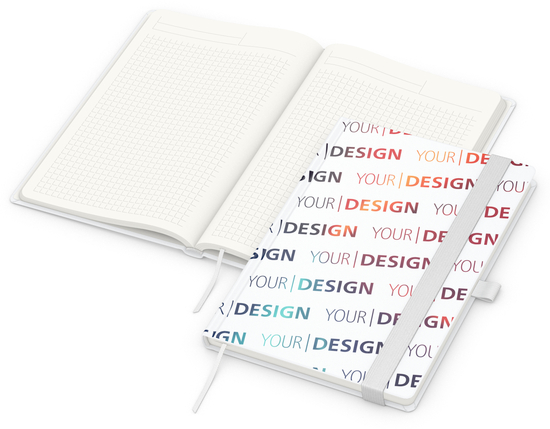 Notizbuch Match-Book RECYCLING Hardcover individuell bedruckt, DIN A5, Lineatur Winkelkaro, Einband-Material recyceltes Papier matt