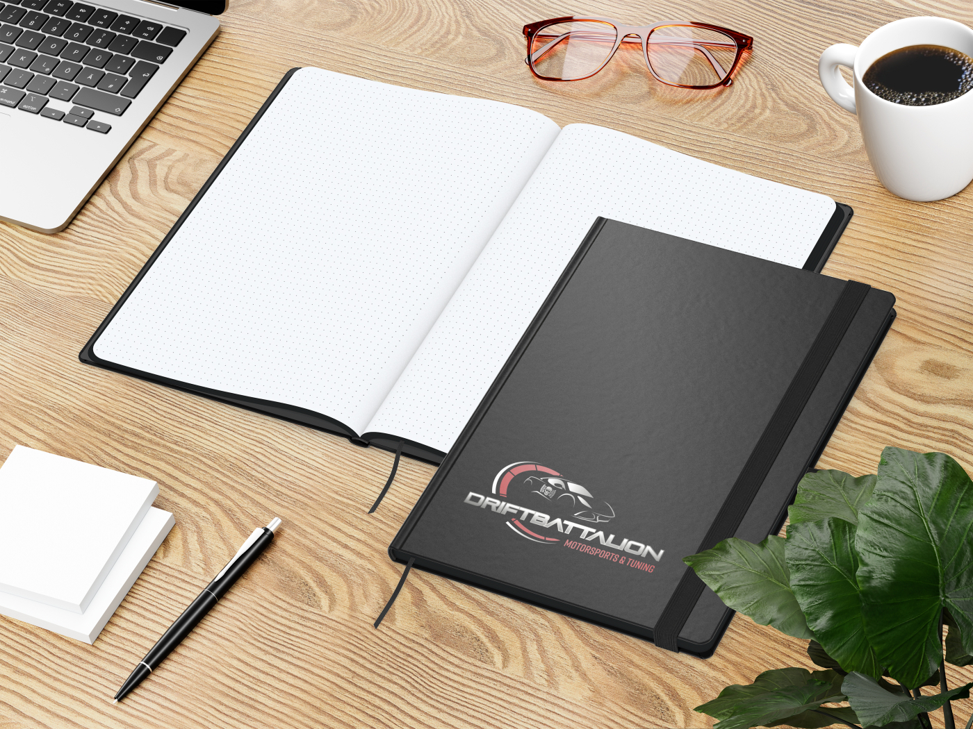 Notizbuch Hardcover Black-Book Ausstattung schwarz, DIN A4, Lineatur Punktraster, Siebdruck-Digital inkl.