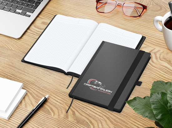 Notizbuch Hardcover Black-Book Ausstattung schwarz, DIN A5, Lineatur Winkelkaro, Siebdruck-Digital inkl.