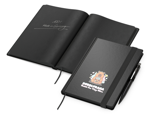 Notizbuch Hardcover Night-Book Seiten schwarz A5, Siebdruck-Digital inkl.