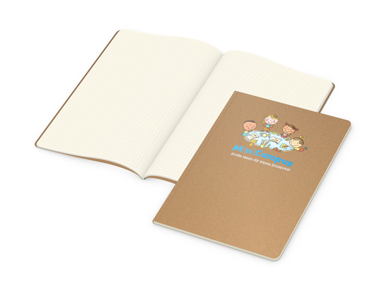 Notizbuch Copy-Book Seiten cremefarben Naturkarton-Softcover farbig, DIN A4, Lineatur Punktraster, Siebdruck-Digital inkl.