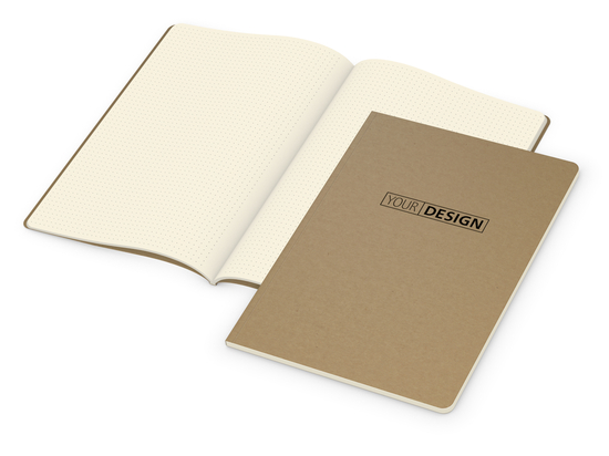 Notizbuch Copy-Book Seiten cremefarben Naturkarton-Softcover farbig, DIN A4, Lineatur Punktraster, Prägung schwarz inkl.