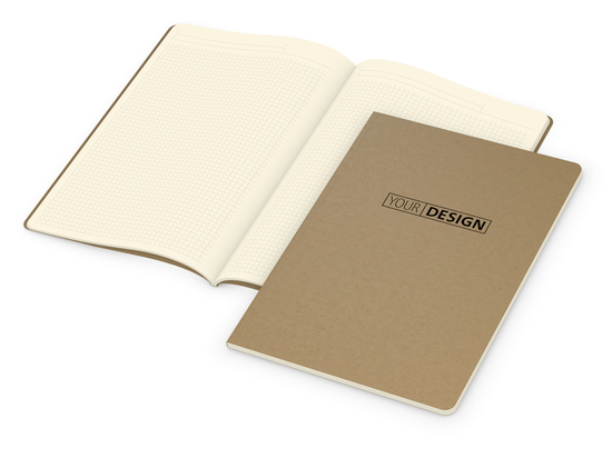 Notizbuch Copy-Book Seiten cremefarben Naturkarton-Softcover farbig, DIN A4, Lineatur Winkelkaro, Prägung schwarz inkl.