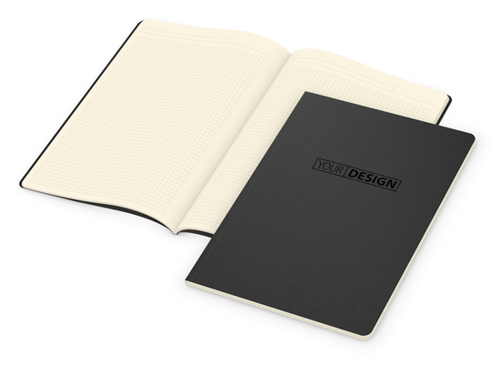 Notizbuch Copy-Book Seiten cremefarben Naturkarton-Softcover farbig, DIN A4, Lineatur Winkelkaro, Prägung schwarz inkl.