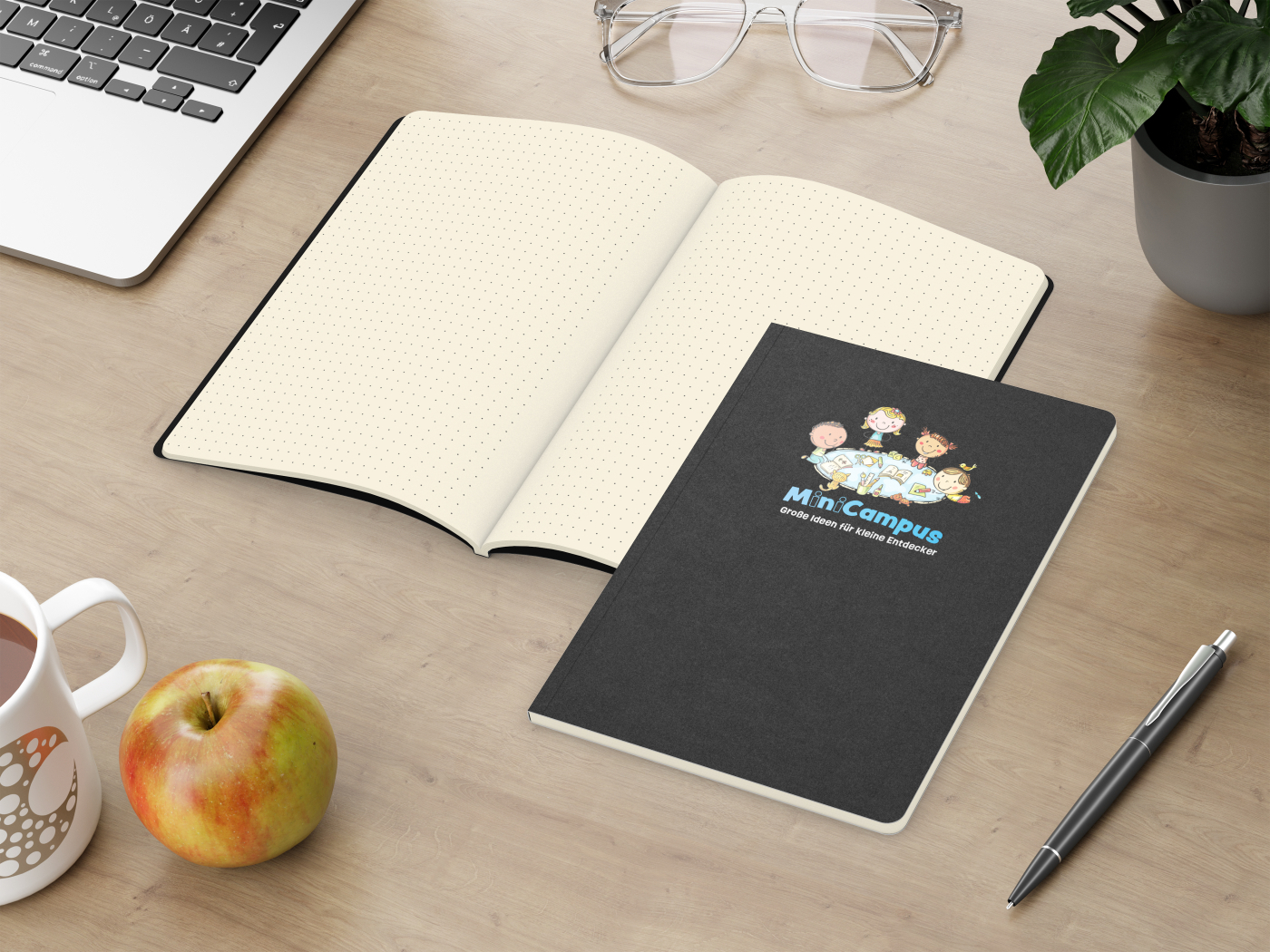 Notizbuch Copy-Book Seiten cremefarben Naturkarton-Softcover farbig, DIN A5, Lineatur Punktraster, Siebdruck-Digital inkl.