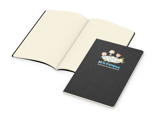 Notizbuch Copy-Book Seiten cremefarben Naturkarton-Softcover farbig, DIN A5, Lineatur Punktraster, Siebdruck-Digital inkl.