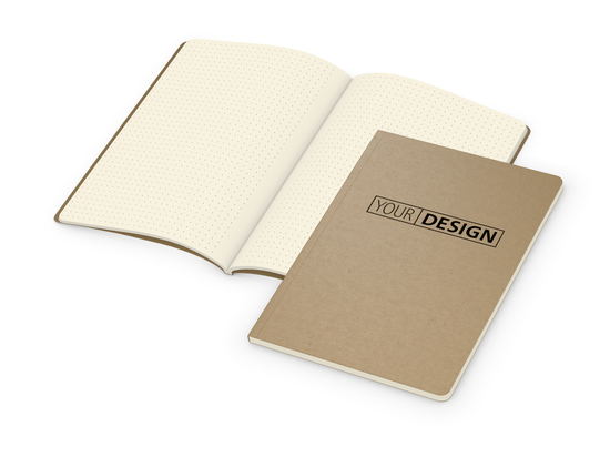 Notizbuch Copy-Book Seiten cremefarben Naturkarton-Softcover farbig, DIN A5, Lineatur Punktraster, Prägung schwarz inkl.