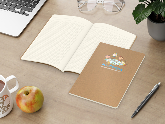 Notizbuch Copy-Book Seiten cremefarben Naturkarton-Softcover farbig, DIN A5, Lineatur Winkelkaro, Siebdruck-Digital inkl.