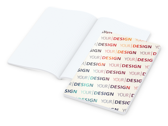 Notizbuch Flexx-Book Umfang groß Karton-Softcover individuell bedruckt, DIN A4, Lineatur Punktraster, Einband-Material Naturkarton