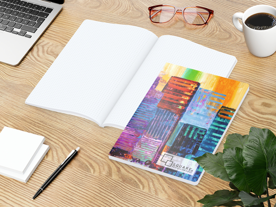 Notizbuch Flexx-Book Umfang groß Karton-Softcover individuell bedruckt, DIN A4, Lineatur Punktraster, Einband-Material Naturkarton
