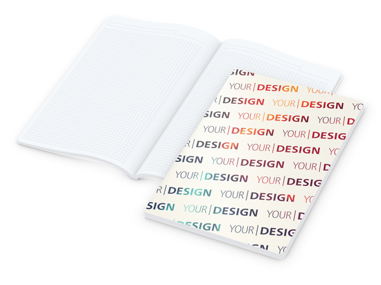 Notizbuch Flexx-Book Umfang groß Karton-Softcover individuell bedruckt, DIN A4, Lineatur Winkelkaro, Einband-Material Naturkarton