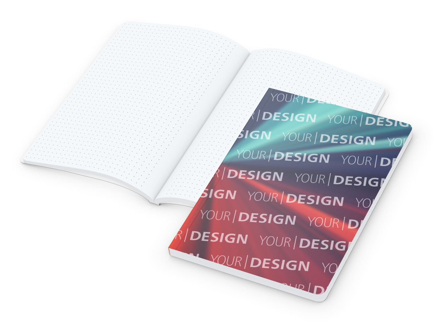 Notizbuch Flexx-Book Umfang groß Karton-Softcover individuell bedruckt, DIN A5, Lineatur Punktraster, Einband-Material Karton glänzend