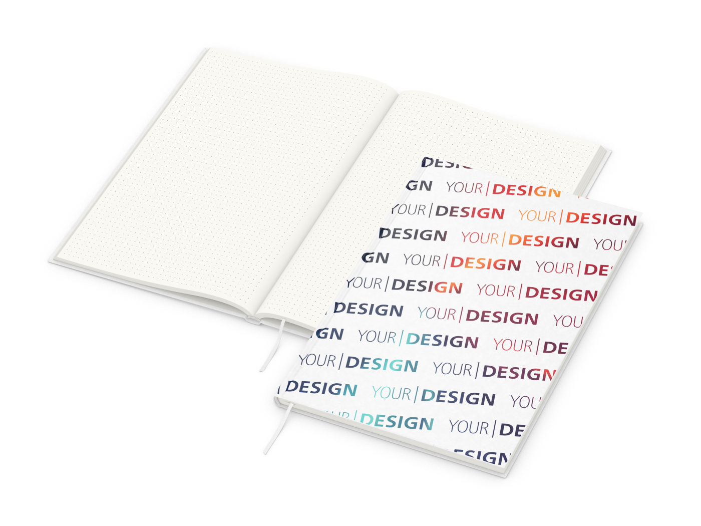 Notizbuch Note-Book RECYCLING Ecken spitz Papier-Hardcover individuell bedruckt, DIN A4, Lineatur Punktraster, Einband-Material recyceltes Naturpapier