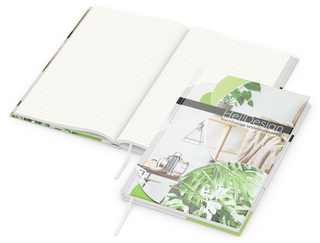 Notizbuch Note-Book RECYCLING Ecken spitz Papier-Hardcover individuell bedruckt, DIN A5, Lineatur Punktraster, Einband-Material recyceltes Naturpapier