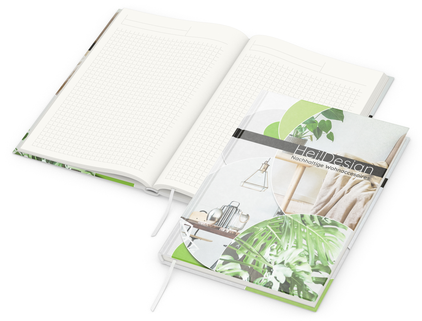 Notizbuch Note-Book RECYCLING Ecken spitz Papier-Hardcover individuell bedruckt, DIN A5, Lineatur Winkelkaro, Einband-Material recyceltes Naturpapier