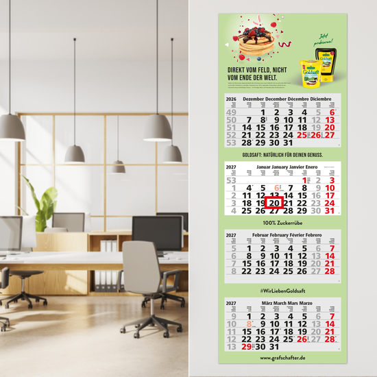 4-Monatskalender Mehrblock Quadro Light 4 mehrsprachig, Länderausgabe Deutschland (D/GB/F/E)
